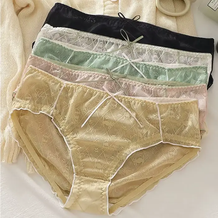 Veľká veľkosť M až 4XL dievčenské čipkované nohavičky mliečne pocitové slipky cukríkové farby sieťované bavlnené klinové dámske sexy spodné prádlo