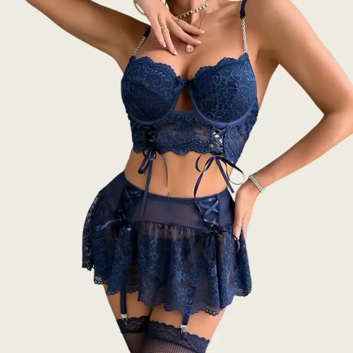 Sexy spodná bielizeň z francúzskej čipky pre ženy, etické spodné prádlo, tangá, krátka sukňa, pančuchy a brazílske oblečenie pre špeciálne príležitosti