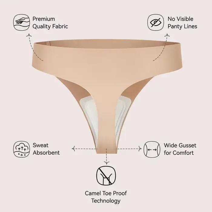 Anti-camel toe tangá nohavičky pre ženy, bezšvové, pre tréning, jogu, beh a legíny