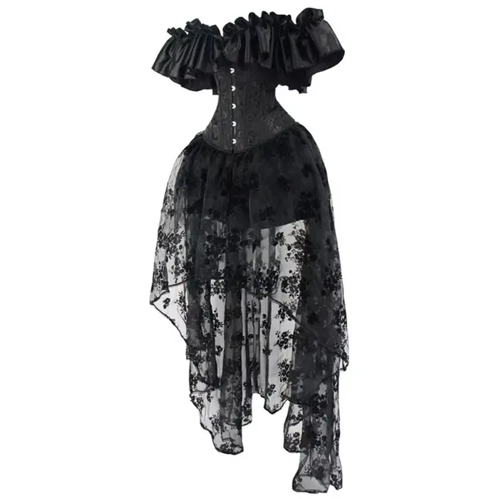 Corset victorien sexy en polyester et élasthanne pour femmes, avec volants, pour occasions spéciales et événements gothiques steampunk
