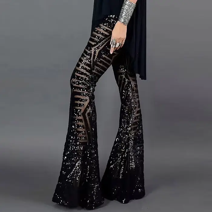 Paillettes taille haute maigre Flare Streetwear sauvage basique mince 2023 tendance Patchwork pantal