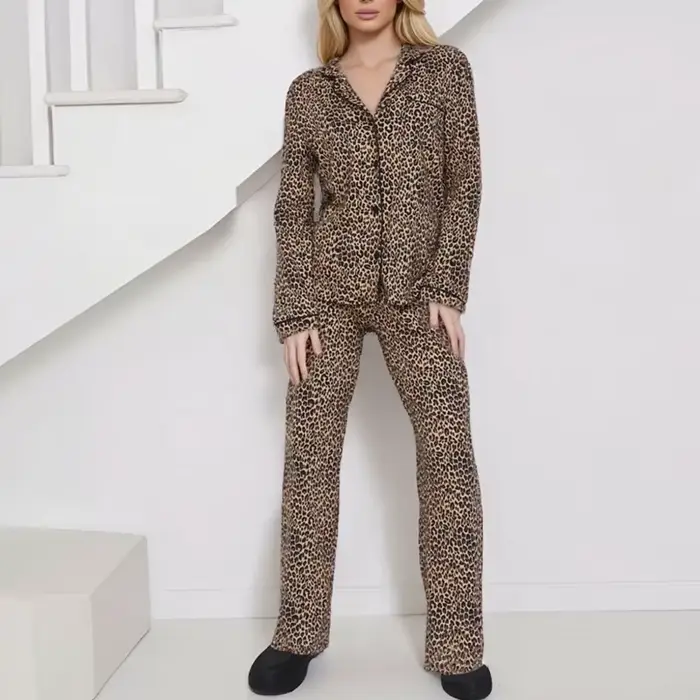 Dámske pyžamo nastaviť Leopard modálne jesenné zimné nočné kostým základy elegantné špeciálne príležitosti