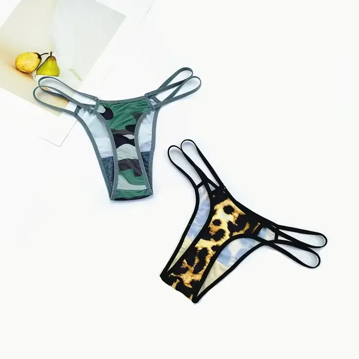 CamSolomon-String léopard pour femme, sous-vêtement sexy, taille basse, bretelles fines, nylon sans 