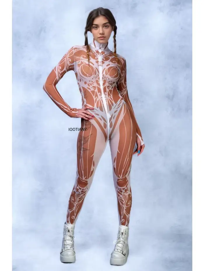 Body en maille pour femmes, peinture artistique Sexy, Costume de Cosplay de fête de carnaval d'halloween, Performance sur scène, body élastique Zentai