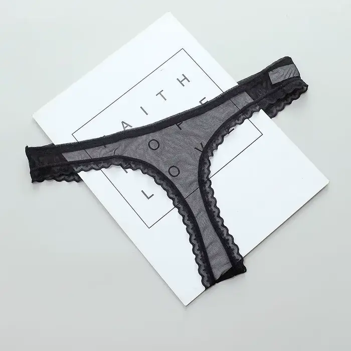 Sexy Transparent String culottes femmes dentelle voir à travers l'entrejambe maille bas Sexy sans couture taille basse t-pantalon sous-vêtements Lingerie Sexy