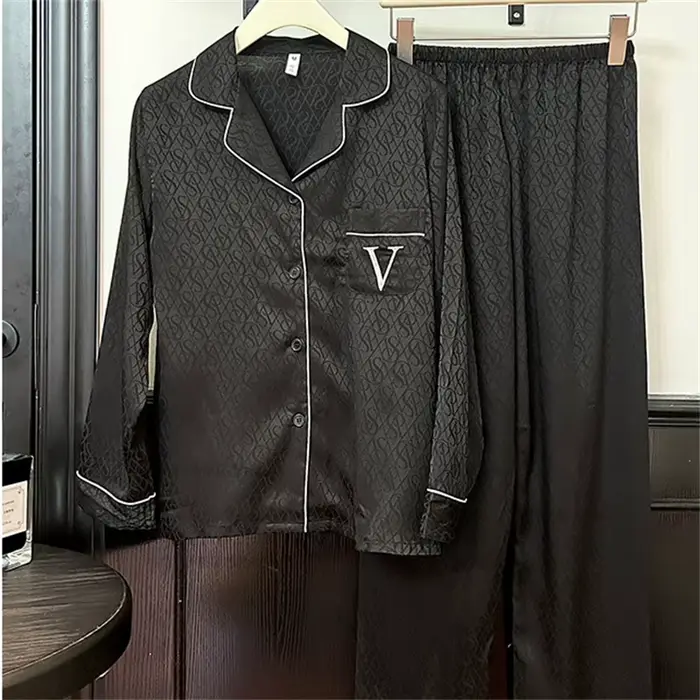 Zelená tlač pyžamový set, dlhé rukávy, dámske oblečenie na spanie, luxusné, rayon, domáce oblečenie, písmeno V, relaxačné oblečenie, 2 kusy