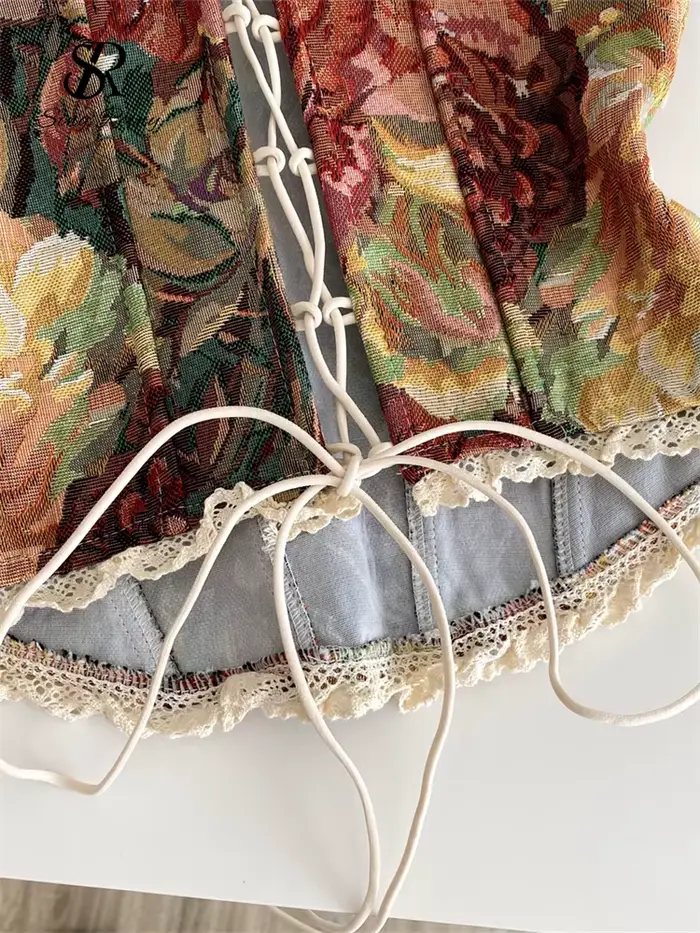 Haut Vintage Corset Imprimé Dentelle pour Femmes Occasions Spéciales Sorties Nocturnes Mode Élégante