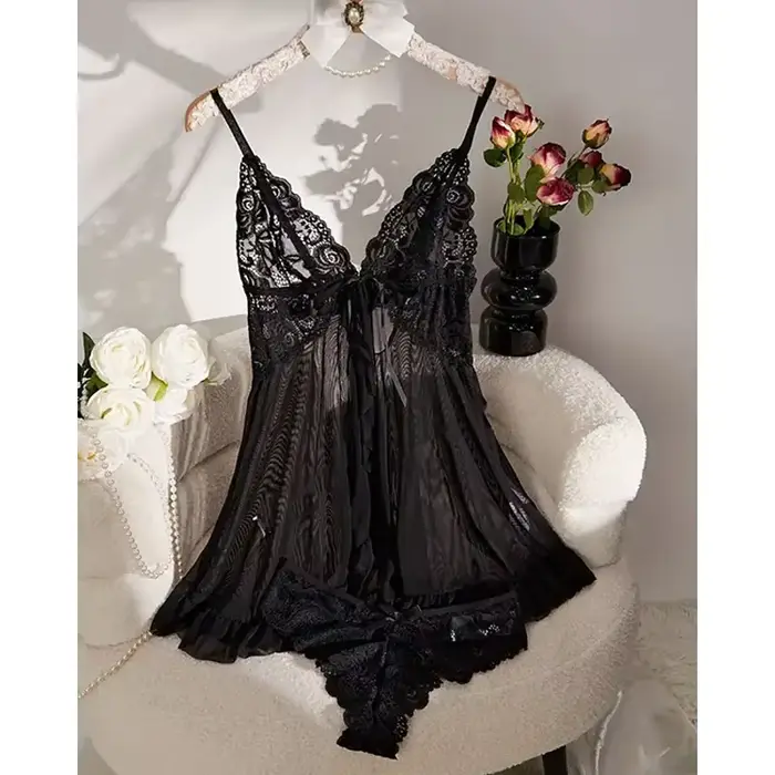 nuisette sexy en polyester vert foncé pour femmes style minijupe col en V nuits romantiques et soirées spéciales