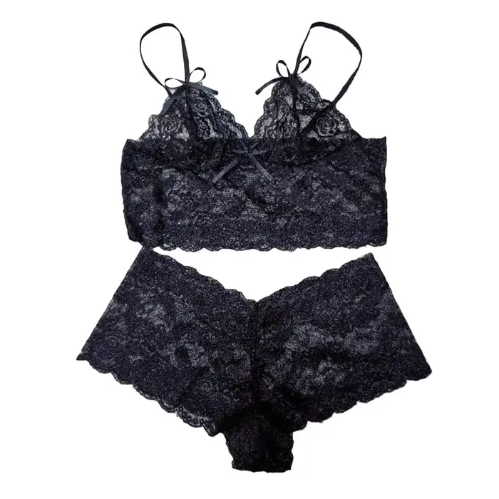 Femmes Sexy ensembles de soutien-gorge Perspective dentelle sangle mode solide sous-vêtements Passio