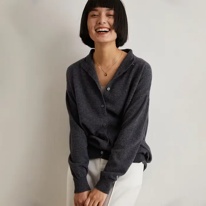 Cardigan en laine pour femmes, coupe cintrée, col Semi-haut, couleur unie, manches longues, pull tri