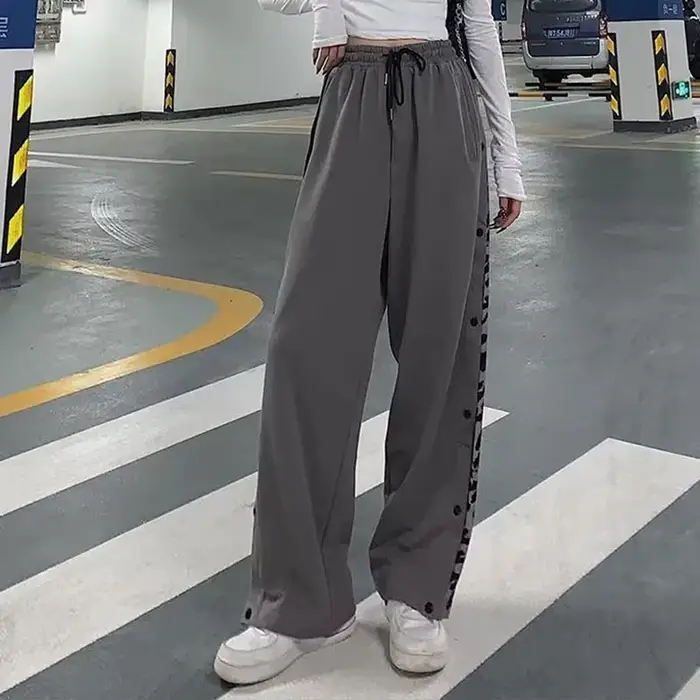 Pantalon à Jambes Larges pour Femme, lèvent, artificiel astique, Taille, Style Coréen, Slim, Assress