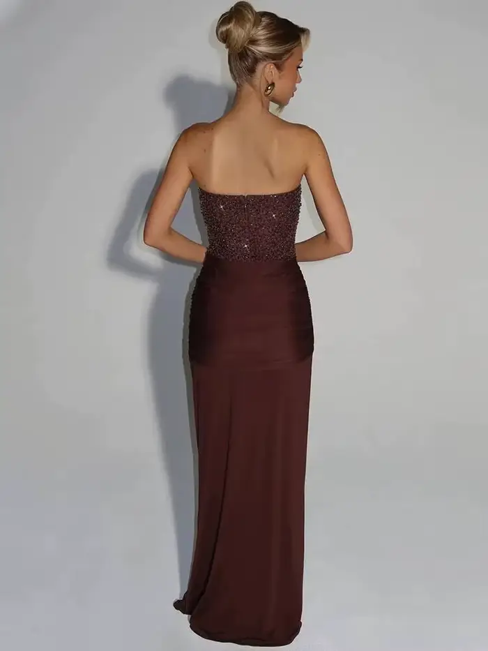 Mozision Sparkle épaules dénudées Sexy robe Maxi femmes élégant paillettes sans bretelles dos nu san