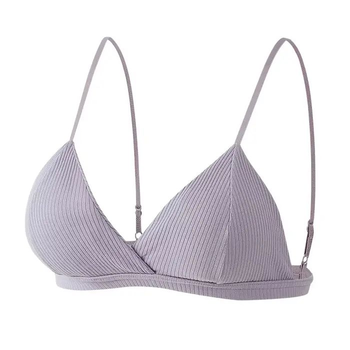 Soutien-gorge push-up en coton côtelé pour femme, bralette sans armatures, lingerie sexy simple à dos bas et fermeture à un seul crochet