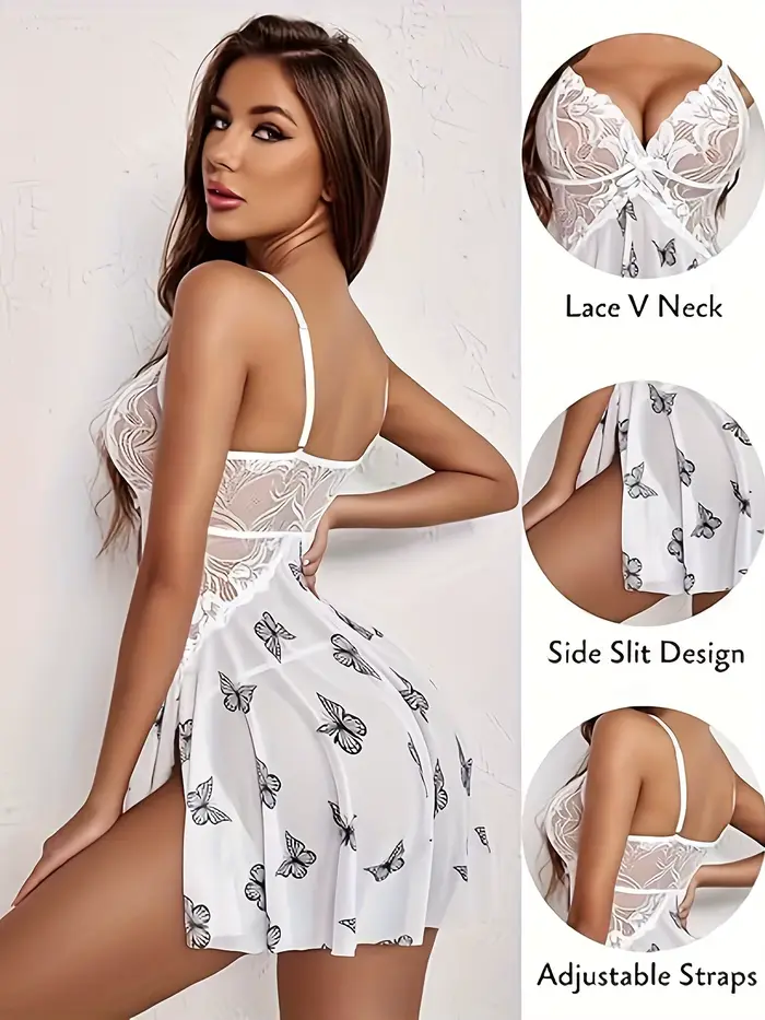 Sexy ženská polyesterová nočná košeľa s kvetinovou výšivkou a čipkou pre elegantné a romantické letné noci