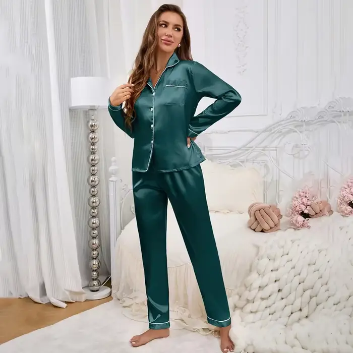 Ensemble pyjama femme vêtements de nuit costume vêtements de détente ensemble Pj Satin manches longu