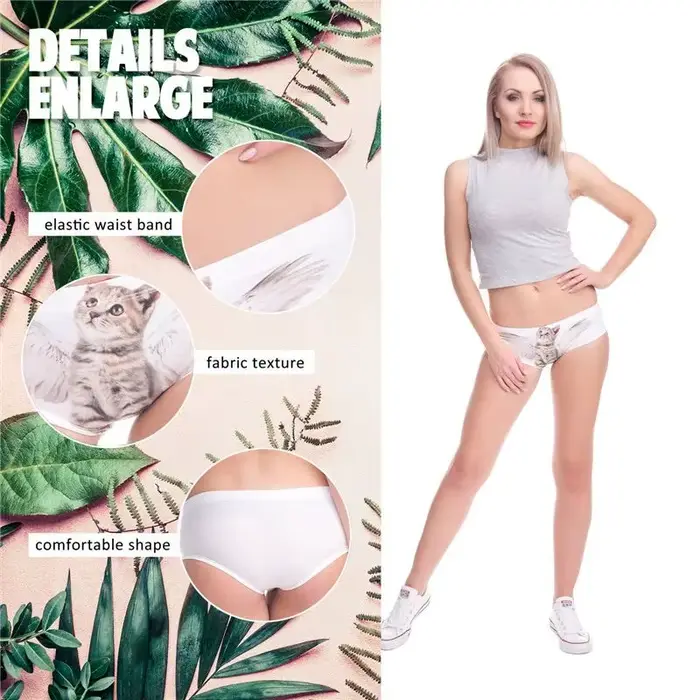 Bezšvové ženské nohavičky s potlačou Angel Cat 3D – Push-up slip a roztomilé kreslené tangá