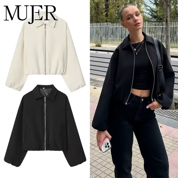MUJER vestes bombardier bouffantes pour femmes fermeture éclair varsité veste courte femme Demi-sais