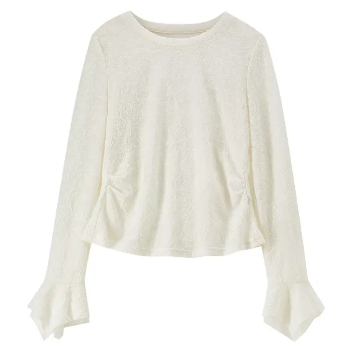 T-shirt en dentelle SENTUBILA pour femme, collection Printemps 2026, col rond, manches évasées, tran