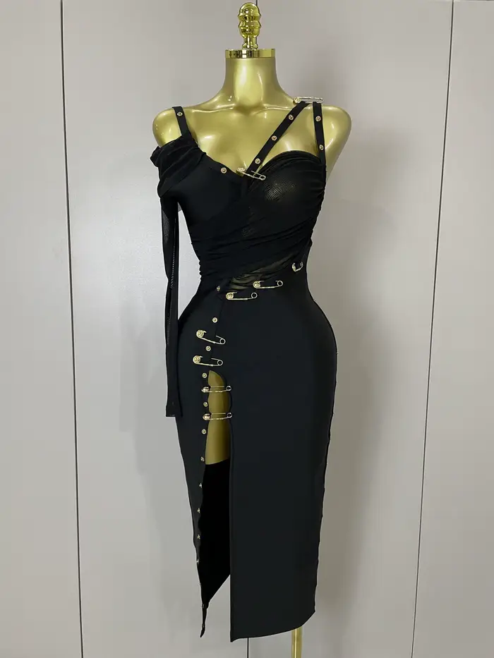 Elegantné a elegantné šaty z polyesteru a elastanu pre ženy, sexy štýl a klub, pre večery a nočné akcie