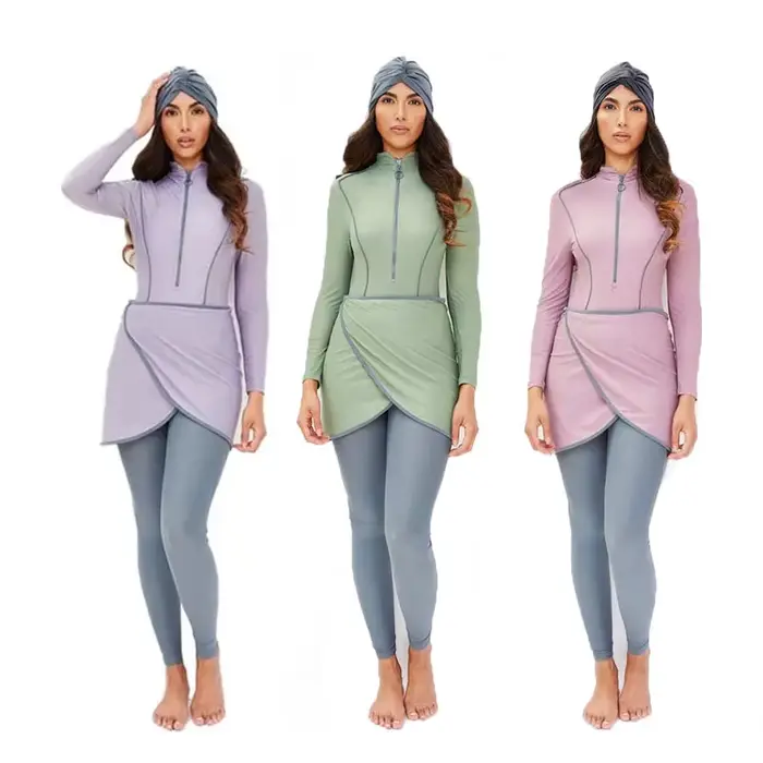 Maillot de Bain Musulman Motive Force Longues Manches Hijab Burkini Maillot de Bain Modeste Polyester Spandex Haute Elasticité Occasions Spéciales Plage Lac