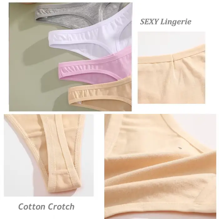4 kusy / Set Sexy dámske bezšvíkové bavlnené nohavičky nízky pás tangá tangá priedušné dámske V pás spodná bielizeň mäkké