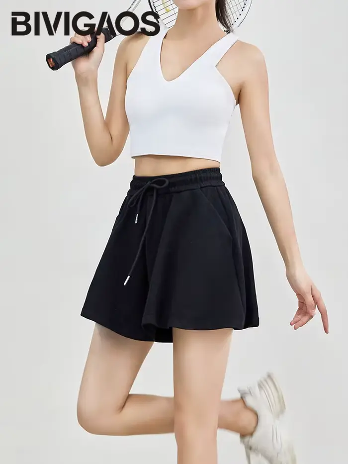 BIVIIncome-Jupe-culotte d'été pour femme, short taille haute, mode décontractée, sport adt, plissé, 