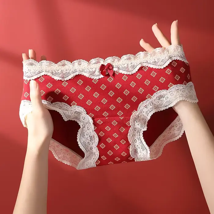 Sada trojuholníkových nohavičiek na Štedrý deň, dámske spodné prádlo, bavlnené slipy, Sexy spodná bielizeň, intímne bezšvové spodné prádlo z čipky