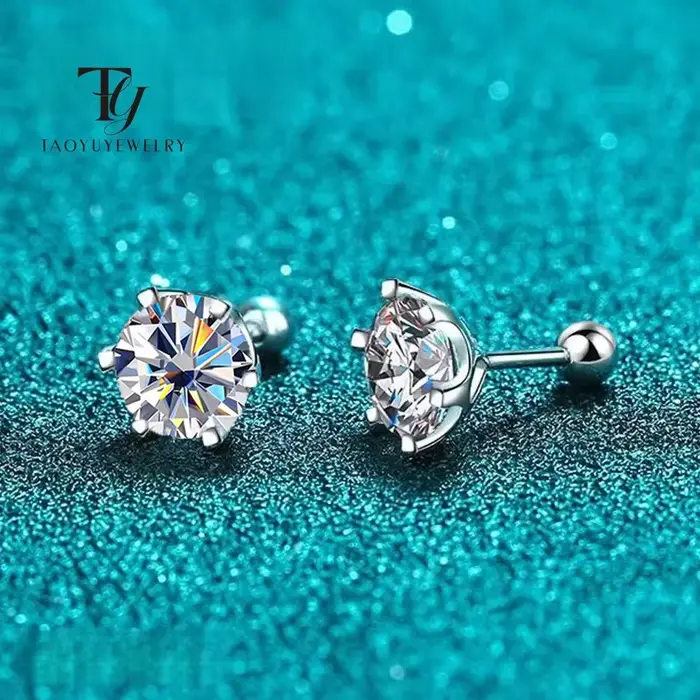 TY 0.3-2CT boucles d'oreilles Moissanite 925 en argent Sterling boucles d'oreilles rondes boucles d'