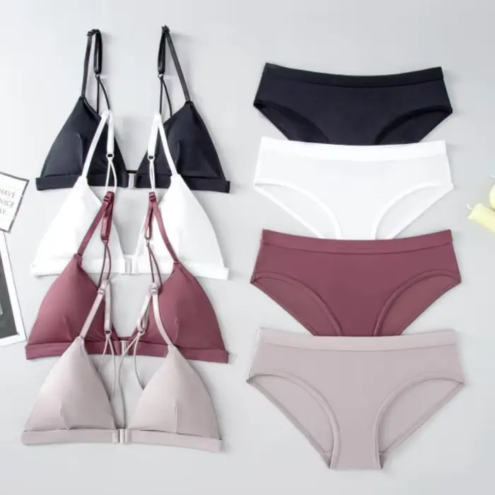 Dámske elastické a polyamidové predné uzavretie Bra Set, sexy a hodvábne spodná bielizeň, nízky pás nohavičky, Push-up podprsenka, spodná bielizeň bezšvíkové každodenné príležitosti