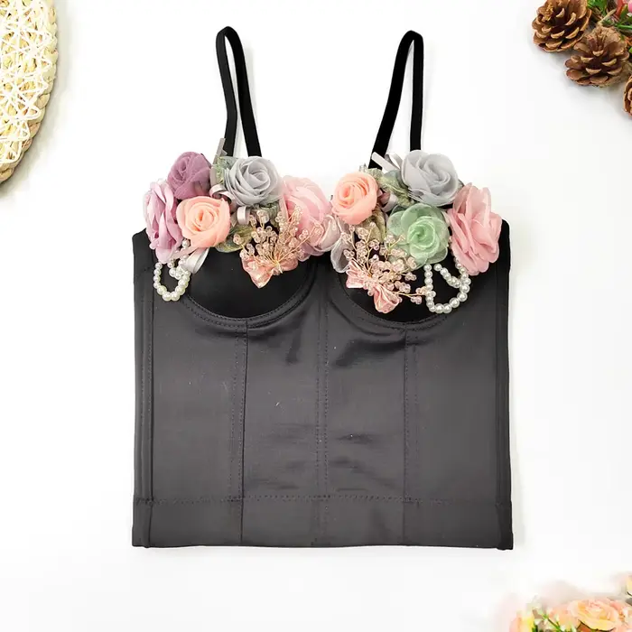 SXTHAENOO-Haut court sans bretelles pour femme, soutien-gorge en glabustier, diamant, fleur, boîte d