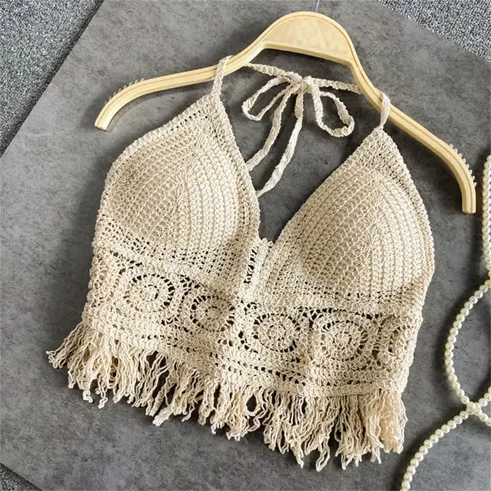 Top Boho Culture Femme Dos Nu Sexy Y2K Personnage Ajouré Bandage Waffle Epingles Elégant Occasions Spéciales