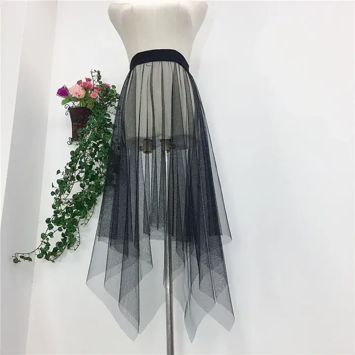 Jupe plissée en maille transparente pour femmes, Tutu en Tulle, taille haute, longue jupe noire irré