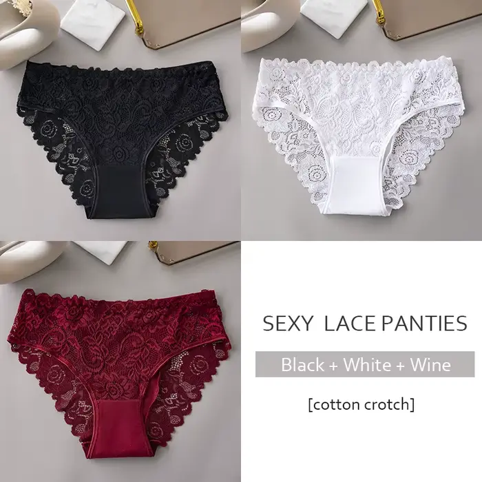 3 pièces/ensemble luxe broderie florale dentelle culottes femmes slips Sexy creux Lingerie femme sou