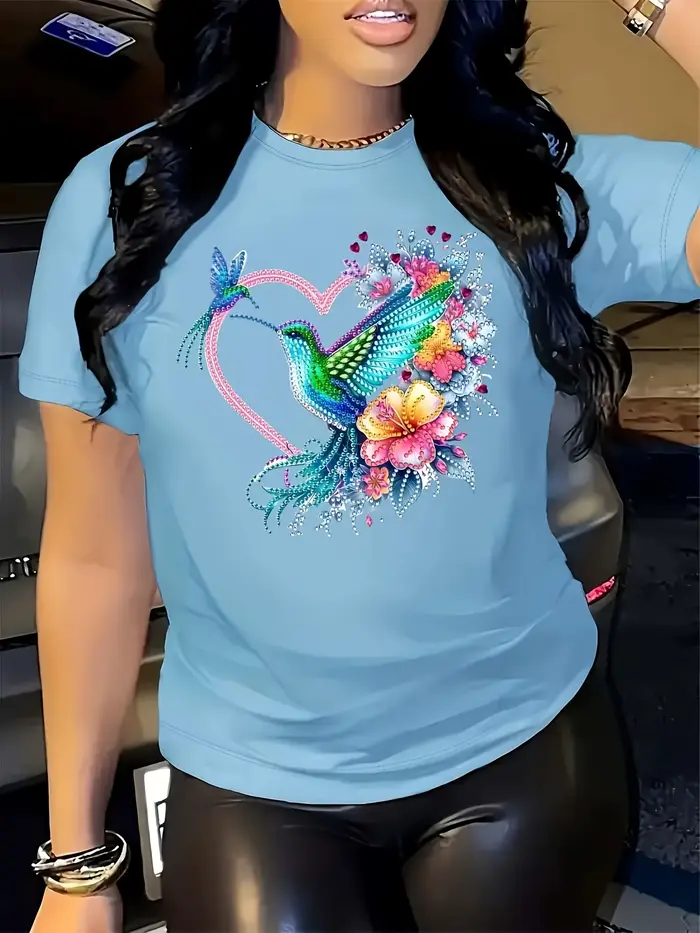Dámske tričko Floral Hummingbird Heart - Boho vzor, ružový voľný top