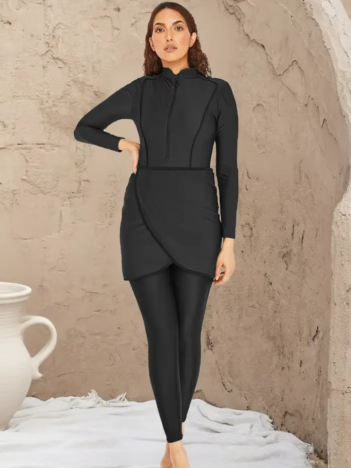 Maillot de Bain Musulman Motive Force Longues Manches Hijab Burkini Maillot de Bain Modeste Polyester Spandex Haute Elasticité Occasions Spéciales Plage Lac