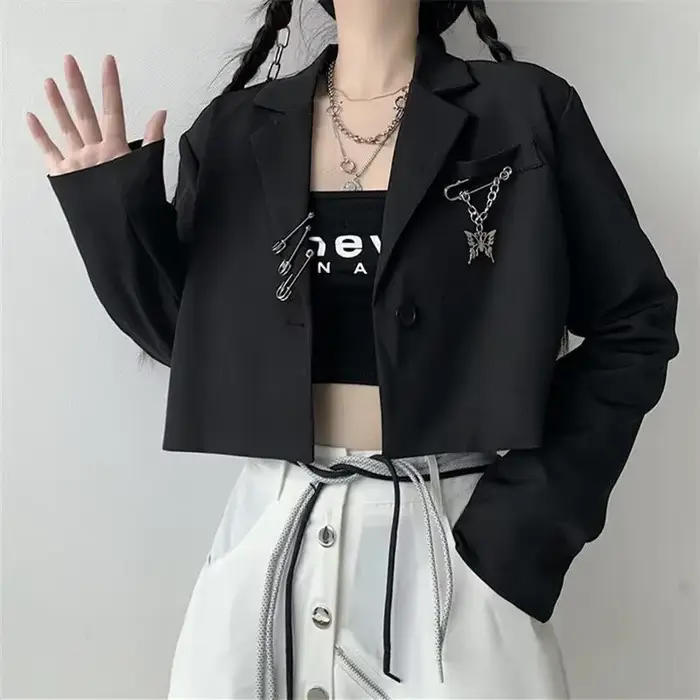 Skrátené sako pre ženy Dizajnér JONotched Hipsters S-3XL Mládež Jeseň Ulzzang Streetwear Osobnosť Tínedžeri Y2K