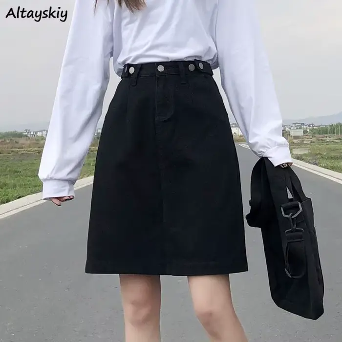 Jupe Vintage en Denim pour Femme, Vêtement de Couleur Unie, Ligne A, avec lèvent, Slim, Taille Haute