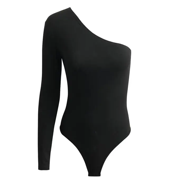 Sexy asymetrický top pre ženy, jednoduchá farba jednofarebný, základný body s dlhými rukávmi, letná a jarná blúzka na streetwear