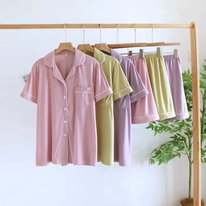 Letné nový pár nastaviť veľký elastický nábytok štíhly modálne bavlnené jednofarebné nastaviť jednoduché ležérne Sleepwear