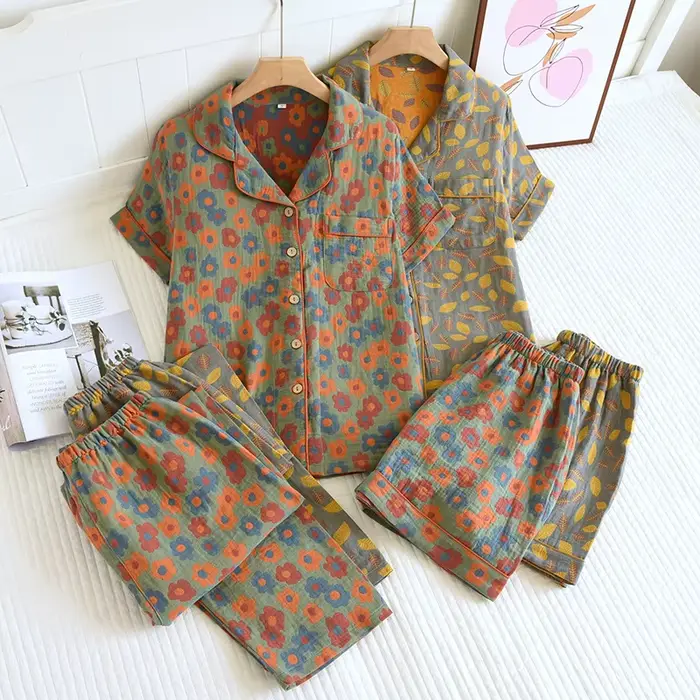 Pyjama Printemps Fleuri en Coton Doux Pour Femmes Style Vintage Retrouvé Occasions Spéciales
