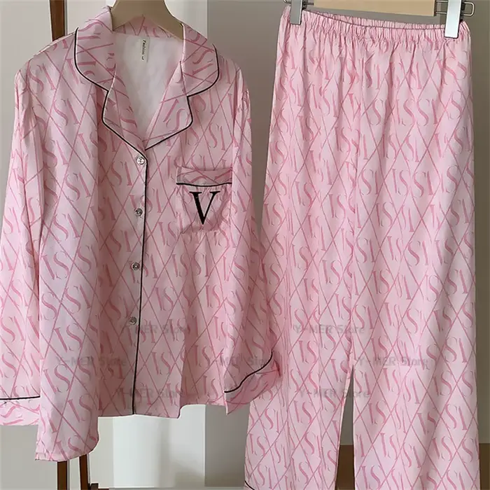 Zelená tlač pyžamový set, dlhé rukávy, dámske oblečenie na spanie, luxusné, rayon, domáce oblečenie, písmeno V, relaxačné oblečenie, 2 kusy