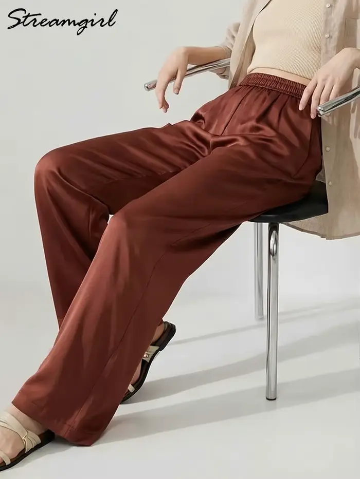 Luxusné saténové široké nohavice pre ženy