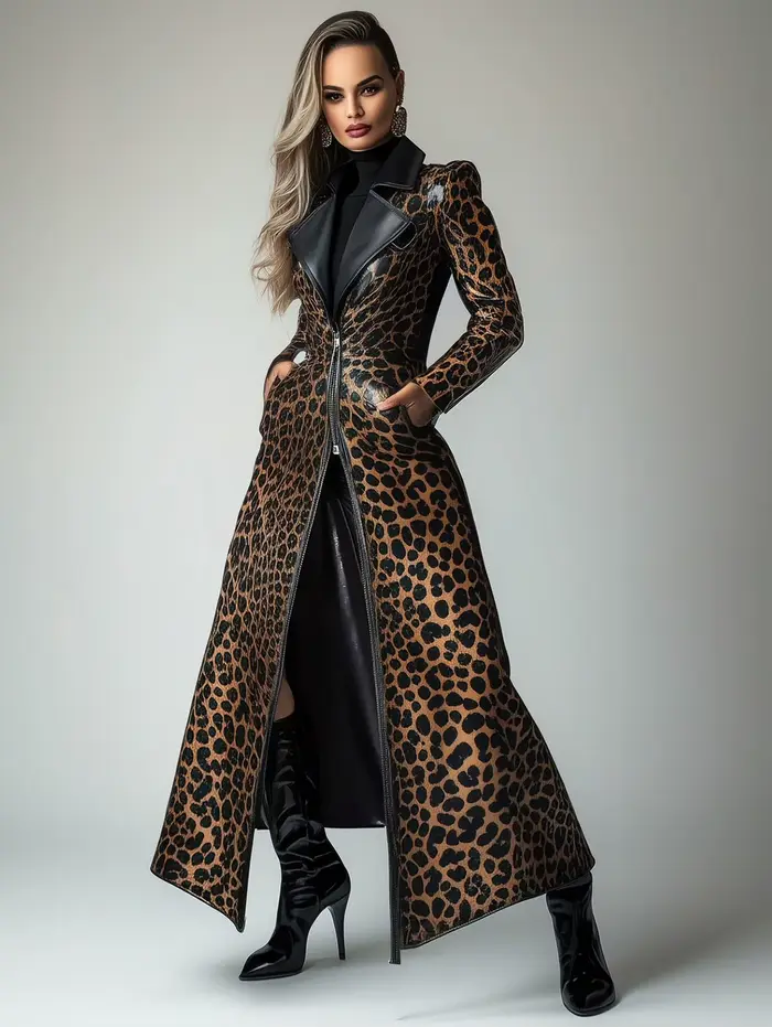 Ženský polyesterový trenčkot s leopardím vzorom pre ženy, ležérny a elegantný pre každú príležitosť