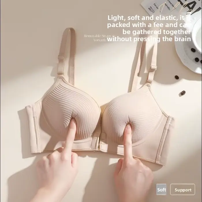 Dámska predná push-up podprsenka s dvojitým hákom, 12 cm hrubá bavlnená výplň, bez kostic, mäkká, priedušná, posilňovač hrudníka, viditeľný objemový efekt, každodenné použitie