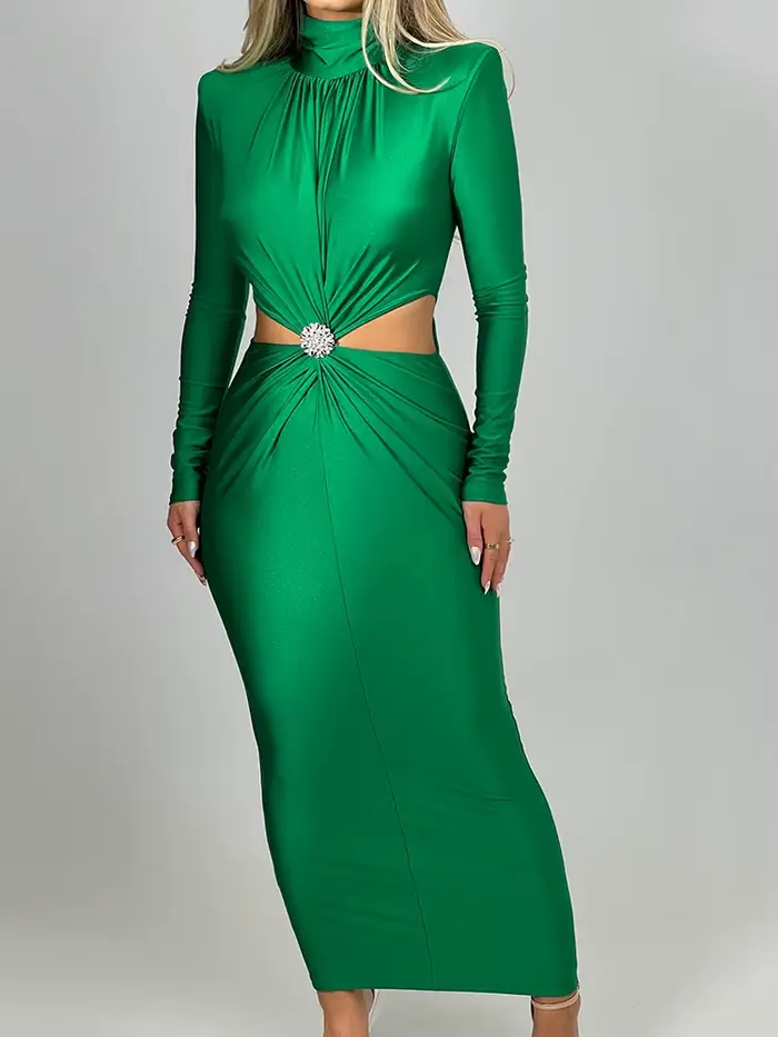 Articat hiver nouvelle robe à manches longues évider diamant pour les femmes moulante élastique élég