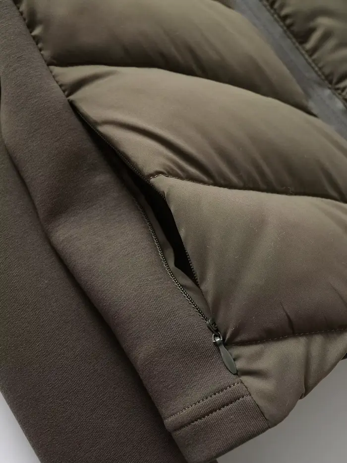 2025 automne hiver femmes élégant Patchwork à capuche Air coton vestes dame mode armée vert chaud mi