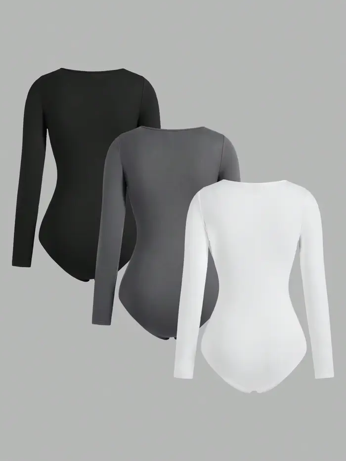 Body une pièce à manches longues pour femme, 3 pièces, col carré, entrejambe ouvert, Streetwear, vêt