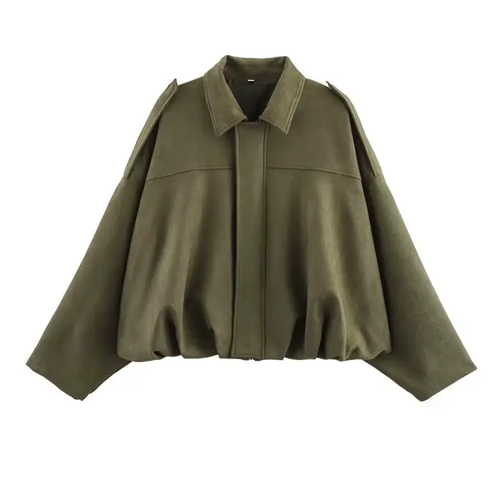 Blouson aviateur pour femme avec manches chauve-souris et fermeture éclair, haut décontracté