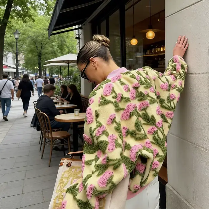 Štýlová a trendy bomber bunda z fleecu s kvetinovým vzorom