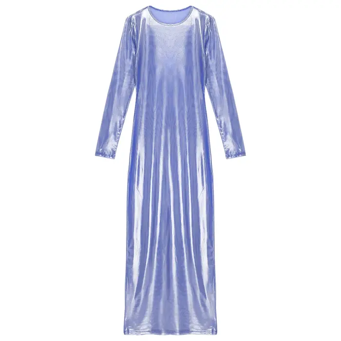 priehľadný Dámske šaty na dlhú pláž, Sexy, Lesklý kovový, S dlhými rukávmi, Jednofarebné, Mesh, Večerné obleky, Clubwear
